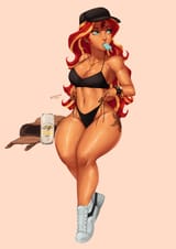 3040647__suggestive_artist-colon-nire_sunset+shimmer_human_equestria+girls_g4_alcohol_backpack_baseball+cap_beer_belly+button_belly+piercing_bellyring_big+breas