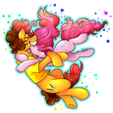 1226264__safe_artist-colon-dragonfoxgirl_cheese+sandwich_pinkie+pie_g4_female_hug_male_ship-colon-cheesepie_shipping_simple+background_straight_transparent+back