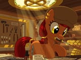 1811895__safe_solo_female_pony_oc_mare_oc+only_unicorn_hat_jewelry_cutie+mark_piercing_ear+piercing_earring_colored_mouth+hold_pixel+art_coffee_crepu