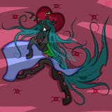571190__safe_artist-colon-briarspark_derpibooru+import_queen+chrysalis_changeling_changeling+queen_absurd+resolution_bed_bedroom+eyes_female_grin_heart