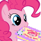734250__safe_pinkie+pie_solo_simple+background_transparent+background_cute_animated_cake_diapinkes_party+of+one_chewing_written+equestrian_pink+fluff