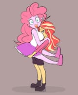 3158602__safe_artist-colon-noupu_pinkie+pie_sunset+shimmer_human_equestria+girls_g4_breasts_busty+pinkie+pie_carrying_duo_duo+female_face+in+breasts_female_lesb