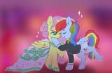 1470958__safe_artist-colon-blynxee_fluttershy_rainbow+dash_pegasus_pony_g4_clothes_dress_female_heart+eyes_hoof+on+chin_lesbian_lesbian+wedding_marriage_ship-co
