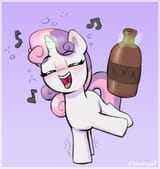 6858132__safe_artist-colon-heretichesh_imported+from+derpibooru_sweetie+belle_pony_unicorn_alcohol_blushing_bottle_drink_drunk_drunk+bubbles_drunker+belle_drunk