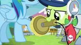 527685__safe_rainbow+dash_peachy+swoop_female_pony_mare_male_pegasus_screencap_stallion_animated_hooves_background+pony_hub+logo_the+hub_shiny_hubble