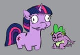 3621541__safe_artist-colon-jargon+scott_spike_twilight+sparkle_dragon_pony_unicorn_g4_colored_derp_duo_duo+male+and+female_faic_female_gray+background_male_meme