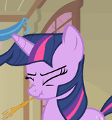 twilight using her hoof to stuff pumpkin soup in her face