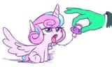 1076935__suggestive_artist-colon-raridashdoodles_princess+flurry+heart_oc_oc-colon-anon_spoiler-colon-s06_babycon_bedroom+eyes_disembodied+hand_drool_f