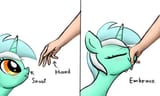 3061148__safe_artist-colon-littlenaughtypony_lyra+heartstrings_human_pony_unicorn_behaving+like+a+horse_cute_eyes+closed_hand_lyrabetes_simple+background_smilin