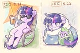 3130913__safe_artist-colon-588399249969_spike_twilight+sparkle_dragon_pony_unicorn_blanket_blanket+burrito_chair_cold_drink_duo_duo+male+and+female_female_flopp
