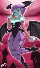 1517764__suggestive_artist-colon-shonuff44_sunny+flare_succubus_equestria+girls_absolute+cleavage_breasts_cleavage_clothes_colored_cosplay_costume_darkstalkers_