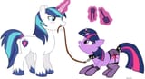 503595__suggestive_artist-colon-mysterious+mew_shining+armor_twilight+sparkle_pony_unicorn_g4_ballgag_bdsm_blushing_clothes_collar_female_fishnet+stockings_gag