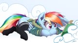 6951487__safe_artist-colon-ncmares_imported+from+derpibooru_rainbow+dash_pegasus_pony_bomber+jacket_book_clothes_cloud_cute_dashabetes_female_folded+wings_high+