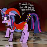 3222769__safe_artist-colon-pastthesouthpole_twilight+sparkle_pony_unicorn_g4_crossover_female_floppy+ears_hat_jester_jester+hat_jester+outfit_mare_pomni_reflect