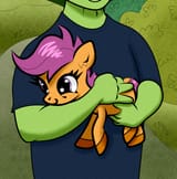 3207273__safe_artist-colon-scandianon_derpibooru+import_scootaloo_oc_oc-colon-anon_human_pegasus_pony_cute_cutealoo_female_filly_foal_happy_holding+a+p