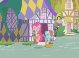Pinkie and Dash carry baskets