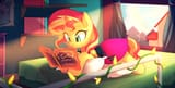 1932288__safe_artist-colon-maren_starlight+glimmer_sunset+shimmer_pony_unicorn_equestria+girls_g4_my+little+pony+equestria+girls-colon-+better+together_bed_book