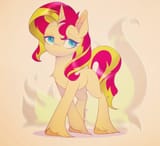 3416280__safe_artist-colon-meteor+s_sunset+shimmer_pony_unicorn_g4_cute_female_fiery+shimmer_fire_horn_mare_solo_standing_unshorn+fetlocks
