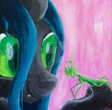 1675516__safe_artist-colon-colorsceem_artist-colon-colorsceempainting_artist-colon-lunation_queen+chrysalis_canvas_paint_painting_pet_praying+mantis_sm