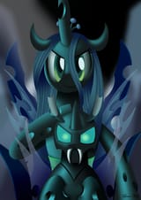 2600564__safe_artist-colon-leonkay_queen+chrysalis_changeling_changeling+queen_duo_fangs_female_mommy+chrissy_petting