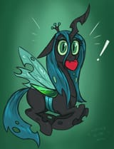 2853807__safe_artist-colon-t72b_queen+chrysalis_changeling_changeling+queen_canterlot+wedding+10th+anniversary_biting_descriptive+noise_exclamation+point_female
