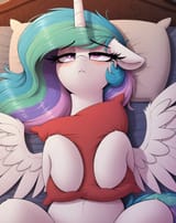 7154335__safe_imported+from+twibooru_princess+celestia_alicorn_pony_ai+content_ai+generated_bed_female_generator-colon-zoinksnoob_horn_hug_image_lidded+eyes_mar