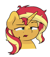 2332363__safe_artist-colon-ljdamz1119_sunset+shimmer_pony_unicorn_g4_bust_confused_female_high+res_mare_messy+mane_open+mouth_portrait_simple+background_solo_tr