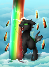1774778__safe_solo_oc_oc+only_smiling_open+mouth_magic_commission_changeling_happy_cloud_one+eye+closed_high+res_digital+art_broken+horn_changeling+o