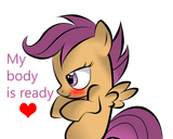 2621__safe_artist-colon-v-dash-d-dash-k_scootaloo_pegasus_pony_g4_blushing_female_filly_foal_heart_my+body+is+ready_photoshop_reaction+image_simple+backgroun