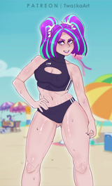 3630644__suggestive_artist-colon-twa1kaart_aria+blaze_human_equestria+girls_g4_beach_beach+umbrella_bikini_bikini+bottom_bikini+top_black+bikini_black+swimsuit_