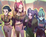 3632154__safe_artist-colon-eopo_aria+blaze_sonata+dusk_human_equestria+girls_g4_-colon-p_belt_candy_cellphone_choker_clothes_crossover_ear+piercing_earring_eyes