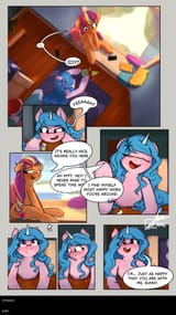 3525352__safe_artist-colon-potato22_izzy+moonbow_sunny+starscout_earth+pony_pony_unicorn_semi-dash-anthro_g5_-dot--dot--dot-_blushing_cellphone_collarbone_comic
