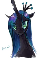 1756662__safe_artist-colon-oberon826_queen+chrysalis_changeling_crown_female_jewelry_looking+at+you_regalia_simple+background_solo_white+background