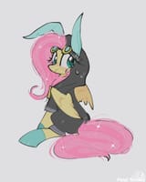 3195110__safe_artist-colon-petaltwinkle_fluttershy_pegasus_pony_bunny+ears_clothes_costume_dangerous+mission+outfit_female_goggles_gray+background_hoodie_lookin