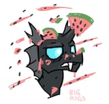 1717470__safe_artist-colon-bigrigs_changeling_bust_changeling+loves+watermelon_derpibooru+import_food_melon_portrait_solo_uhh_watermelon