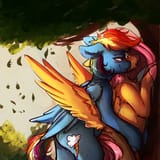 2195650__suggestive_artist-colon-miokomata_fluttershy_rainbow+dash_pegasus_semi-dash-anthro_g4_against+wall_arm+hooves_bedroom+eyes_blushing_butt_chest+fluff_fe