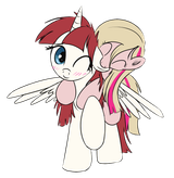 529275__safe_artist-colon-xioade_oc_oc-colon-fausticorn_oc-colon-meghan+mccarthy_pony_blushing_cute_duo_ear+bite_eyes+closed_female_hug_hug+from+behind_lauren+