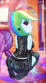 3545532__suggestive_artist-colon-charliexe_ponerpics+import_rainbow+dash_equestria+girls_breasts_clothes_female_goth_image_jpeg_rear+view_sitting_socks