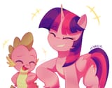 3160290__safe_artist-colon-maren_spike_twilight+sparkle_alicorn_dragon_pony_g4_best+friends_bff_blushing_cute_cute+little+fangs_duo_duo+male+and+female_emanata_