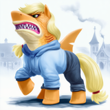 Applejack (mlp), half pony, half orange bull shark, species_hybrid, feral, shar s-1810357553