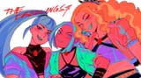 3634037__safe_artist-colon-crowshaped_adagio+dazzle_aria+blaze_sonata+dusk_human_equestria+girls_g4_blue+hair_crossover_female_gem_grin_humanized_huntrix_huntri
