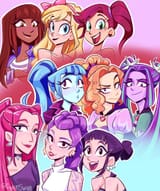 3634058__safe_artist-colon-angietswing_adagio+dazzle_aria+blaze_sonata+dusk_human_siren_equestria+girls_g4_bare+shoulders_blue+eyes_blue+hair_brown+hair_bust_ch