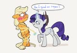 3632725__safe_artist-colon-dujuxidao_applejack_rarity_earth+pony_pony_unicorn_g4_accessory+theft_applejack27s+hat_applesub_bipedal_blush+lines_blushing_bondage_