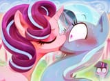1854739__dead+source_safe_artist-colon-sunibee_starlight+glimmer_trixie_twilight+sparkle_alicorn_pony_unicorn_g4_blushing_clopfic+in+the+comments_duo+focus_eyes