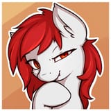 1850809__safe_artist-colon-theparagon_oc_oc+only_oc-colon-redtail_bat+pony_bat+pony+oc_bust_dreamworks+face_ear+fluff_fangs_mischievous_portrait_red+ey