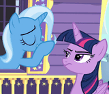 2490563__safe_screencap_trixie_twilight+sparkle_alicorn_pony_unicorn_g4_my+little+pony-colon-+friendship+is+magic_to+where+and+back+again_animated_boop_duo_eyes