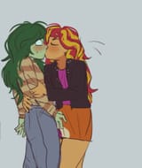 3419670__safe_artist-colon-zigmeow_sunset+shimmer_wallflower+blush_human_equestria+girls_g4_duo_duo+female_eyes+closed_female_kiss+on+the+lips_kissing_lesbian_p