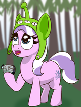 3349109__safe_artist-colon-xppp1n_diamond+tiara_earth+pony_pony_g4_camcorder_female_filly_foal_forest_hat_hoof+hold_logan+paul_looking+up_meme_nature_open+mouth