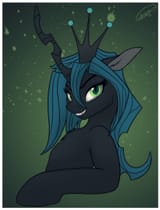 449390__safe_artist-colon-skipsy_derpibooru+import_queen+chrysalis_changeling_changeling+queen_abstract+background_bust_chest+fluff_crown_cute_cute+lit