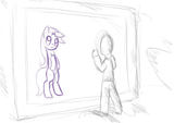 518255__safe_artist-colon-disastral_oc_oc-colon-anon_oc-colon-disastral_oconly_a-dash-ha_animated_brokenhorn_duo_grayscale_human_magicframe_monochro